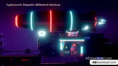 Cyberpunk Zeppelin Billboard Mockup Product Promo template preview