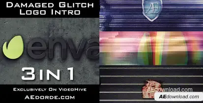Damaged Glitch Logo Intro - 3in1 Pack Logo Stings template preview