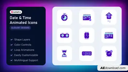 Date & Time Animated Icons Elements template preview