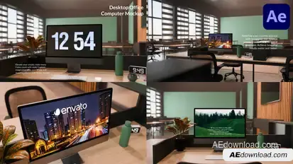 Desktop Office Computer Mockup for After Effects Openers template preview