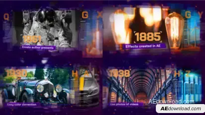 Digital Timeline Slideshow – Tech Evolution Presentation with Glitch Effects & 3D Parallax Video Displays template preview