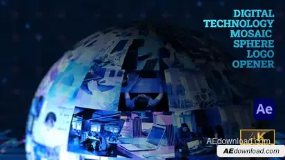 Digital Technology Mosaic Sphere Logo Opener Elements template preview