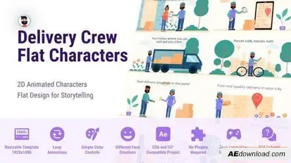 Diverse Delivery Crew - Animated Flat Characters Openers template preview