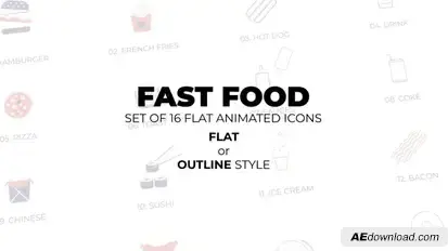 Fast Food - Set of 16 Animated Icons Flat or Outline style Elements template preview