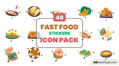 Videohive Fast Food Stickers Icon Pack Elements template preview