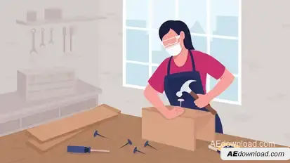 Female cabinetmaker driving nails with hammer flat color animated illustration Elements template preview