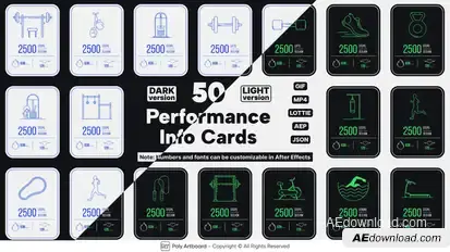 Fitness Performance Lottie Info Cards Elements template preview