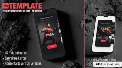 Floating Smartphone on Rock – App Mockup | AE Template (Vertical & Horizontal) Video Displays template preview