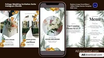 Foliage Wedding Invitation Suite Instagram Stories Openers template preview