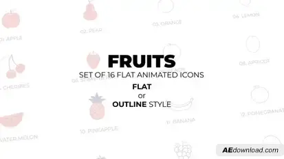 Fruits - Set of 16 Animated Icons Flat or Outline style Elements template preview