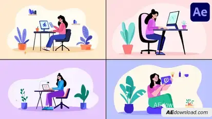 Girl Working On Computer Explainer for After Effects Openers template preview