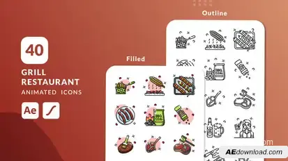 Grill Restaurant Animated Icons | After Effects Elements template preview