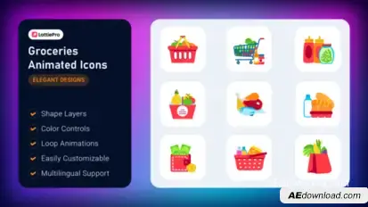 Groceries Animated Icons Elements template preview