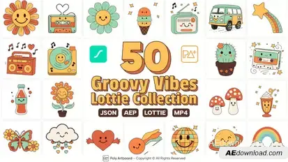 Groovy Vibes Lottie Collection Elements template preview