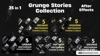 Grunge Instagram Stories Collection 25in1 Openers template preview