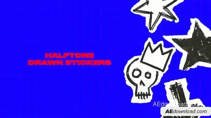 Halftone Hand Drawn Stickers Elements template preview