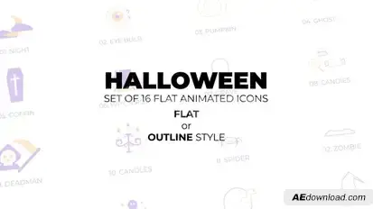 Halloween - Set of 16 Animated Icons Flat or Outline style Elements template preview