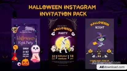 Halloween Invitation Instagram Pack - Cartoon Animations Openers template preview