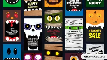 Halloween Monster Card Stories Elements template preview