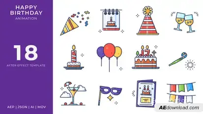 Happy Birthday Animated Icons | After Effects Elements template preview