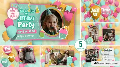 Happy Birthday invitation and Slideshow Video Displays template preview