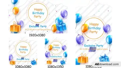 Happy Birthday Party Invitation Post Video Displays template preview