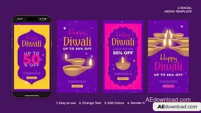 Videohive Happy Diwali Sale Instagram Stories Openers template preview