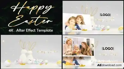 Happy Easter with golden theme photo bunny Easter template preview