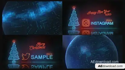Happy New Year and Merry Christmas Digital Neon Logo Reveal | 2 mode Logo Stings template preview