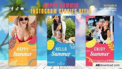 Videohive Happy Summer Instagram Stories Reels Openers template preview