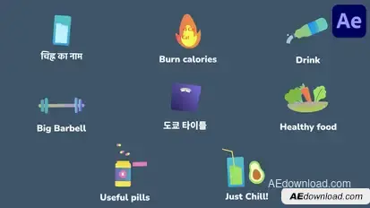 Healthy Lifestyle Icons And Titles for After Effects Titles template preview