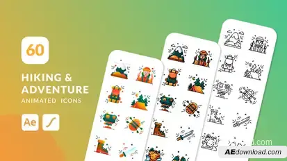 Hiking & Adventure Animated Icons | After Effects Elements template preview