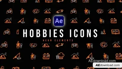 Hobbies Neon Icons Elements template preview