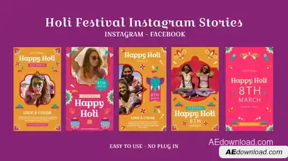 Holi Festival Instagram Stories Video Displays template preview