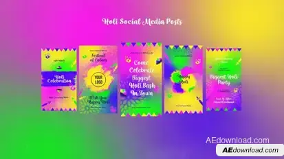 Holi Social Media Posts Video Displays template preview