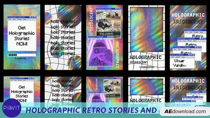 Holographic Iridescent Retro Stories and Posts Titles template preview