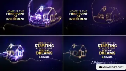House Holding Neon line Art  // House building Openers template preview