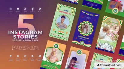 India Independence Day Flag Vertical Instagram Stories Video Displays template preview