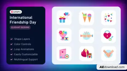 International Friendship Day Animated Icons Elements template preview