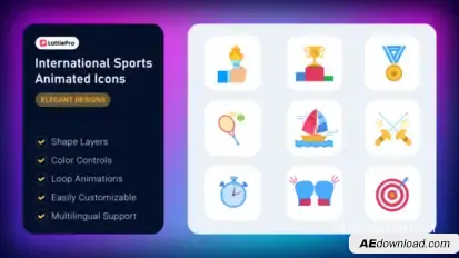 International Sports Animated Icons Elements template preview