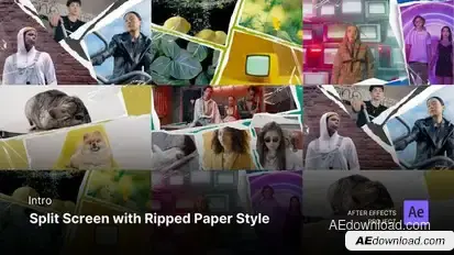 Intro/Opening - Split Screen with Ripped Paper Style After Effects Project Files Openers template preview