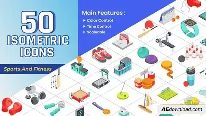 Videohive Isometric Icons – Sport & Fitness Infographics template preview