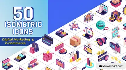 Isometric Icons Digital Marketing Elements template preview