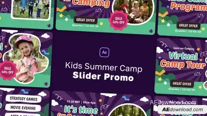 Kids Summer Camp Slider Promo Video Displays template preview
