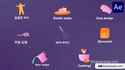 Kitchen Cooking Icons And Titles for After Effects Titles template preview