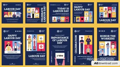 Labour Day Celebration Feed and Stories Instagram Openers template preview