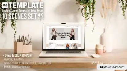 Laptop Screen Mockup | After Effects Template | Boho Rustical Room | 10 Scenes Set Product Promo template preview