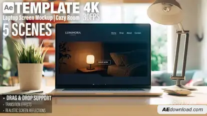 Laptop Screen Mockup in Cozy Room - Website or Application Promo - 5 Scenes AE Template Elements template preview