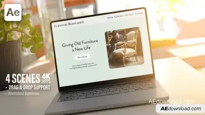 Laptop Screen Mockup In Cozy Sunny Room - 30Sec Promo - 4 Scenes Ae Template Product Promo template preview