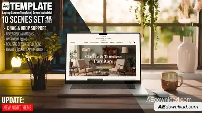 Laptop Screen Mockup | Industrial Room | Day & Night 10 Scenes Set | AE Template Video Displays template preview